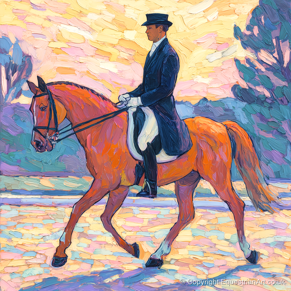 Painted Dressage Elegance - dressage horse art print and canvas by Celia Harding A.I