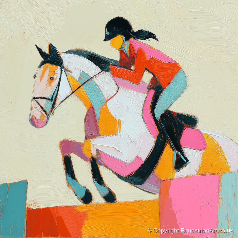 Painted Flight - show jumping horse art print and canvas by Genevieve Moore A.I