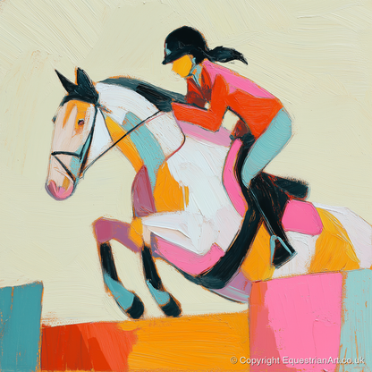 Painted Flight - show jumping horse art print and canvas by Genevieve Moore A.I