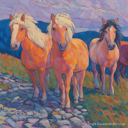 Painted Highland Herd - horse landscape art print and canvas by Celia Harding A.I