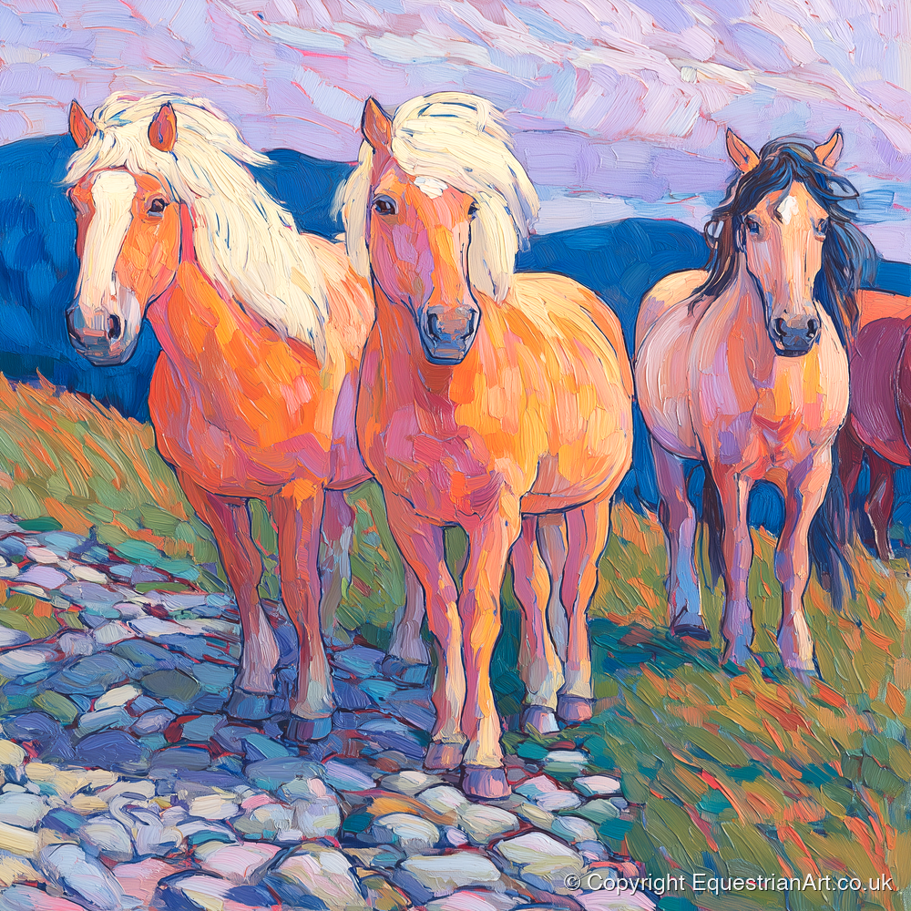 Painted Highland Herd - horse landscape art print and canvas by Celia Harding A.I