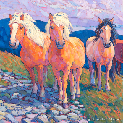 Painted Highland Herd - horse landscape art print and canvas by Celia Harding A.I