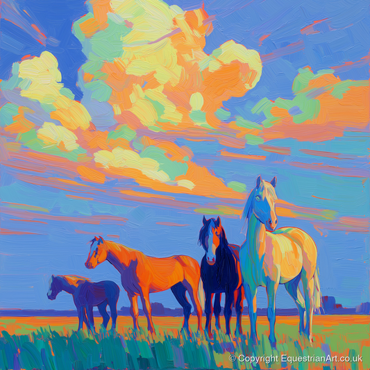 Painted Horizon Herd - horse landscape art print and canvas by Jonathan Crawford A.I