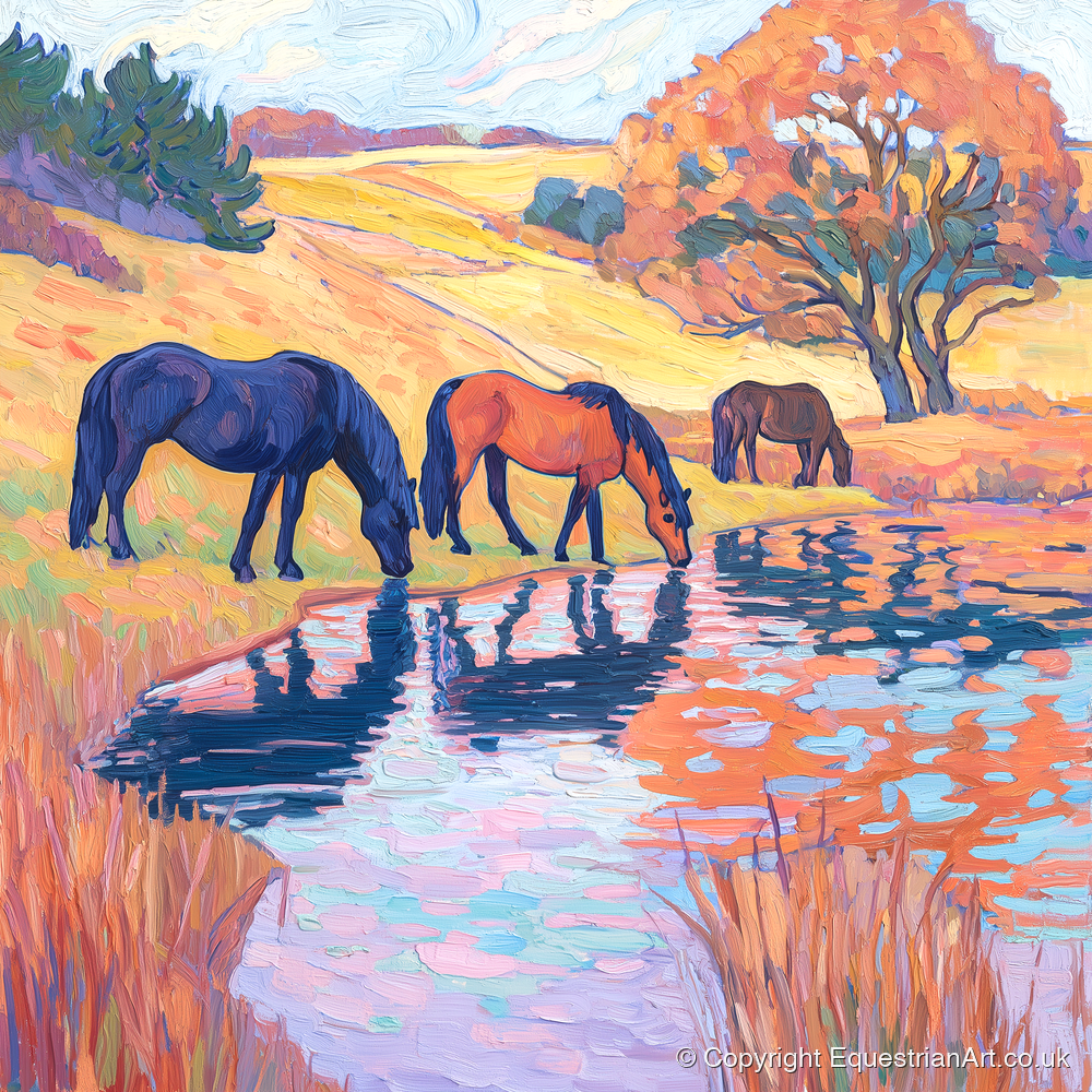 Painted Pasture Reflections - horse landscape art print and canvas by Celia Harding A.I