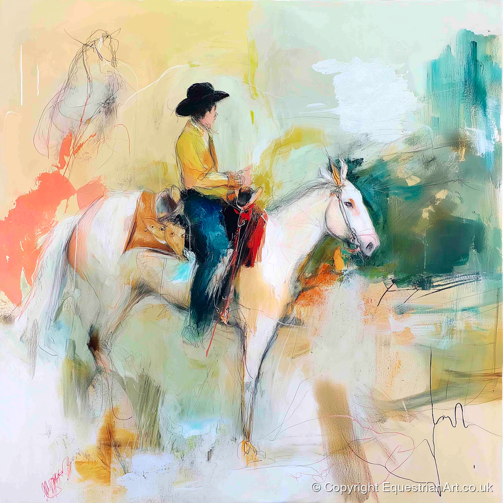 Painted Prairie Solitude - western horse art print and canvas by Antonia Blythe A.I
