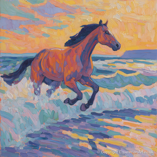 Painted Tide Canter - beach horse art print and canvas by Celia Harding A.I