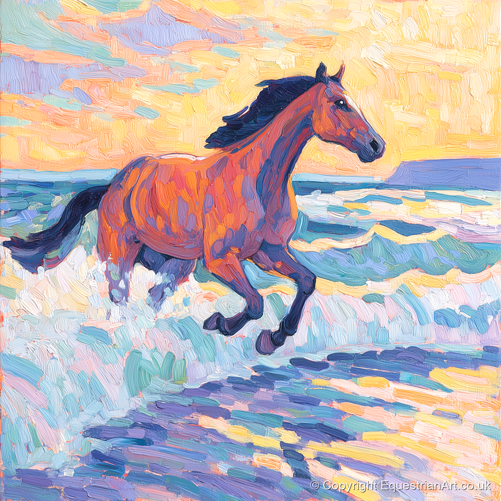 Painted Tide Canter - beach horse art print and canvas by Celia Harding A.I