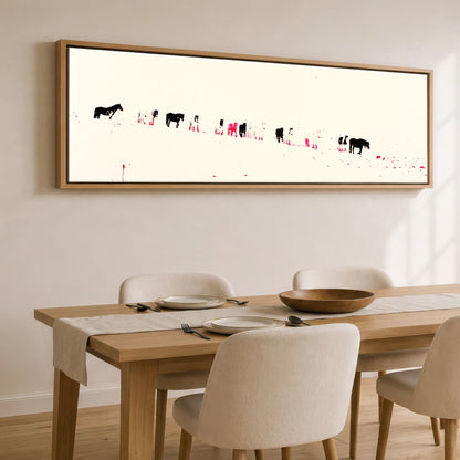 Vivid Procession Horse Landscape panoramic canvas wall art displayed above a dining table