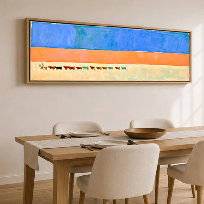 Painted Desert Drive Western Horse panoramic canvas wall art displayed above a dining table