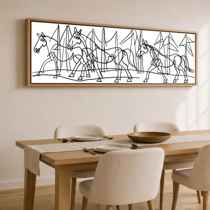 Abstract Equine Contours Horse Landscape panoramic canvas wall art displayed above a dining table