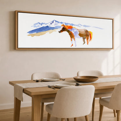 Spirit of the Ridge Horse Landscape panoramic canvas wall art displayed above a dining table