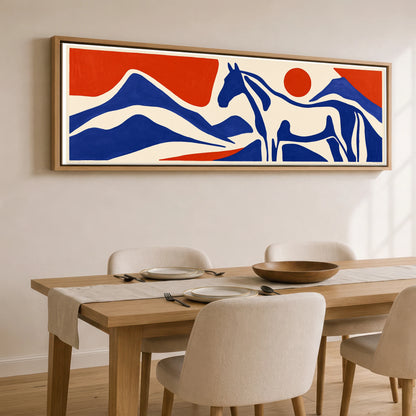 Cobalt Peaks Equine Horse Landscape panoramic canvas wall art displayed above a dining table