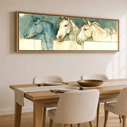 Over the Half Door Horse Stable panoramic canvas wall art displayed above a dining table