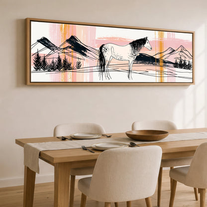 Abstract Appaloosa Landscape Horse Landscape panoramic canvas wall art displayed above a dining table