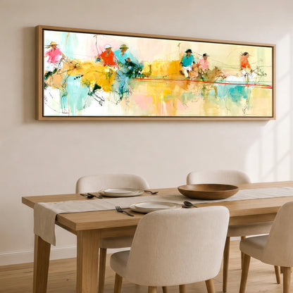 The Final Chukka Polo Horse panoramic canvas wall art displayed above a dining table