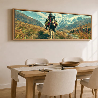 The High Pass Horse Landscape panoramic canvas wall art displayed above a dining table