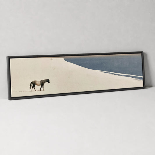 Sweeping Silence Horse Landscape panoramic canvas wall art in black float frame