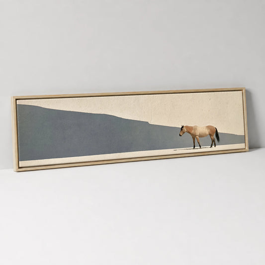 Quiet Contours Horse Landscape panoramic canvas wall art in natural float frame