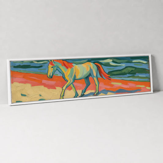 The Painted Shore Horse Landscape panoramic canvas wall art in white float frame
