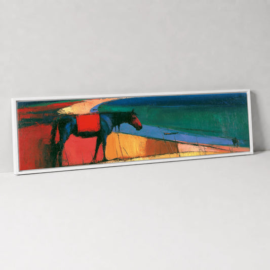 The Painted Shore Horse Landscape panoramic canvas wall art in white float frame