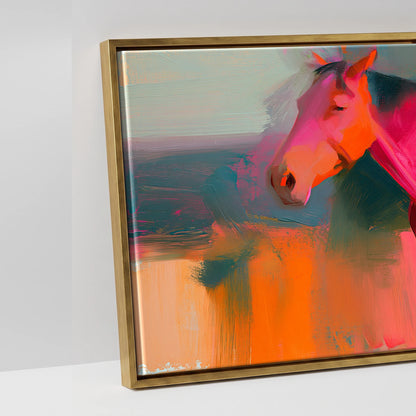 Vibrant Equine Horizon - artwork detail in an antique gold float frame