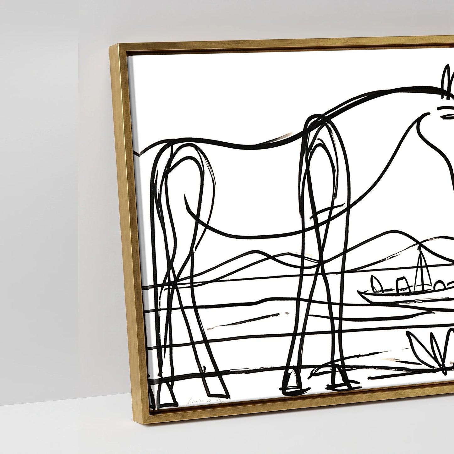 Equine Coastal Rhythm - artwork detail in an antique gold float frame