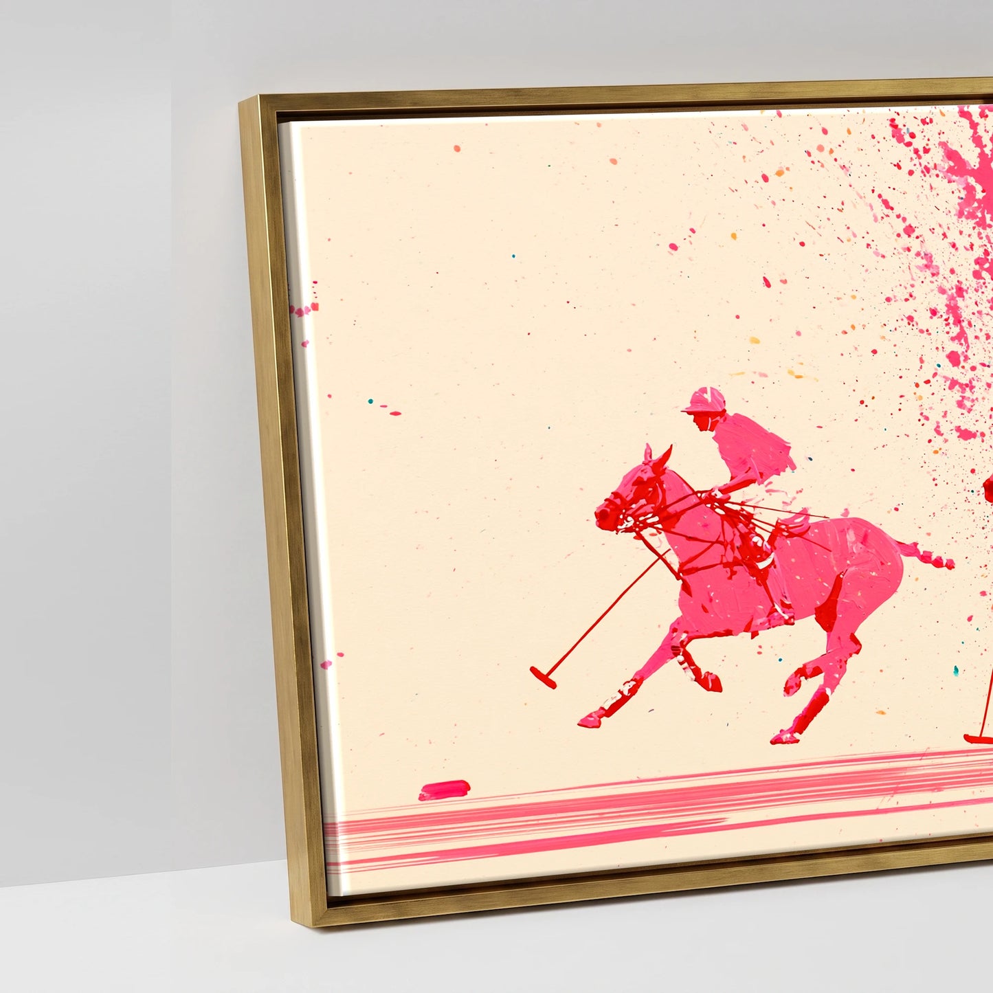 Magenta Polo Rush - artwork detail in an antique gold float frame