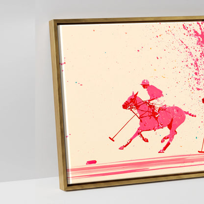 Magenta Polo Rush - artwork detail in an antique gold float frame