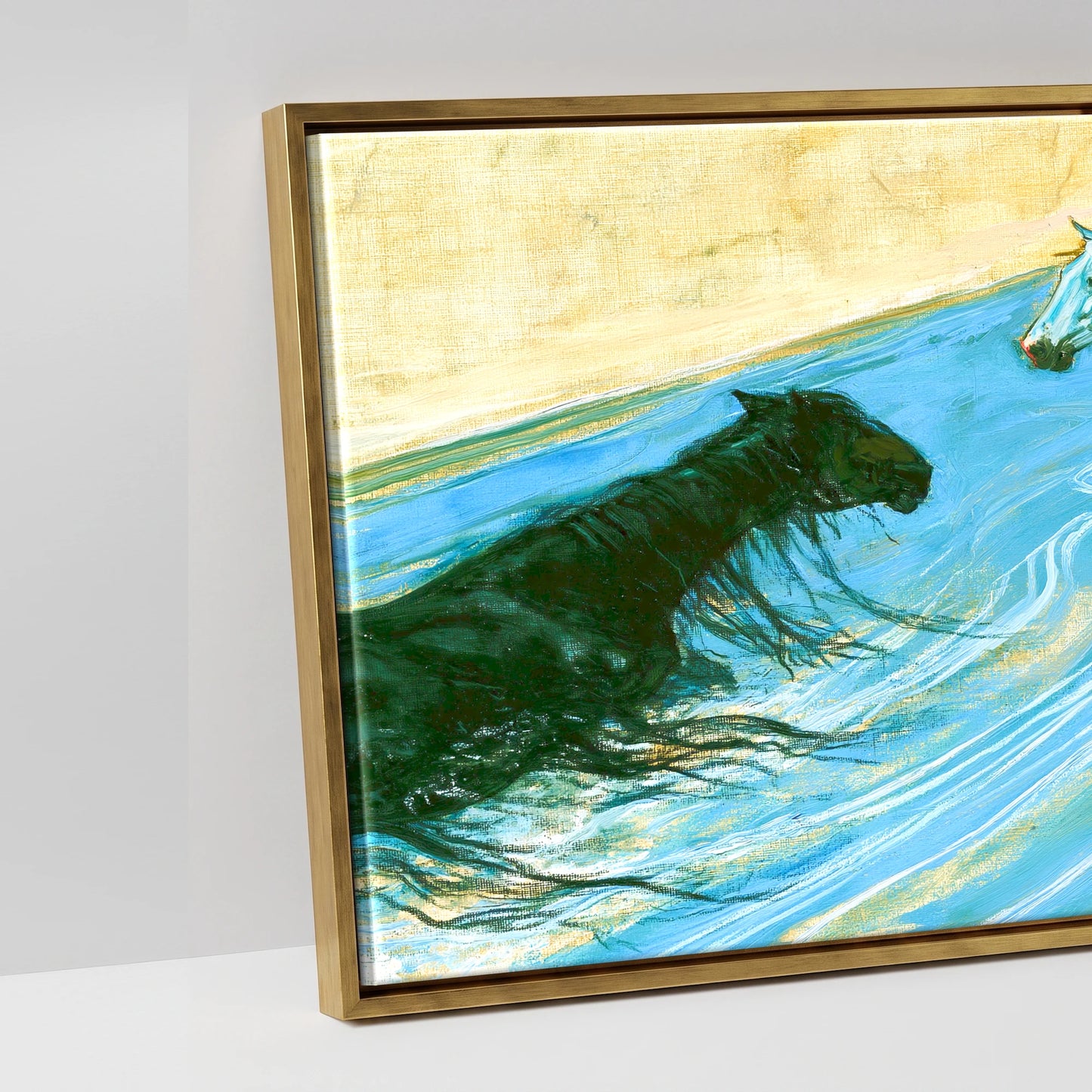 The Azure Crossing - artwork detail in an antique gold float frame