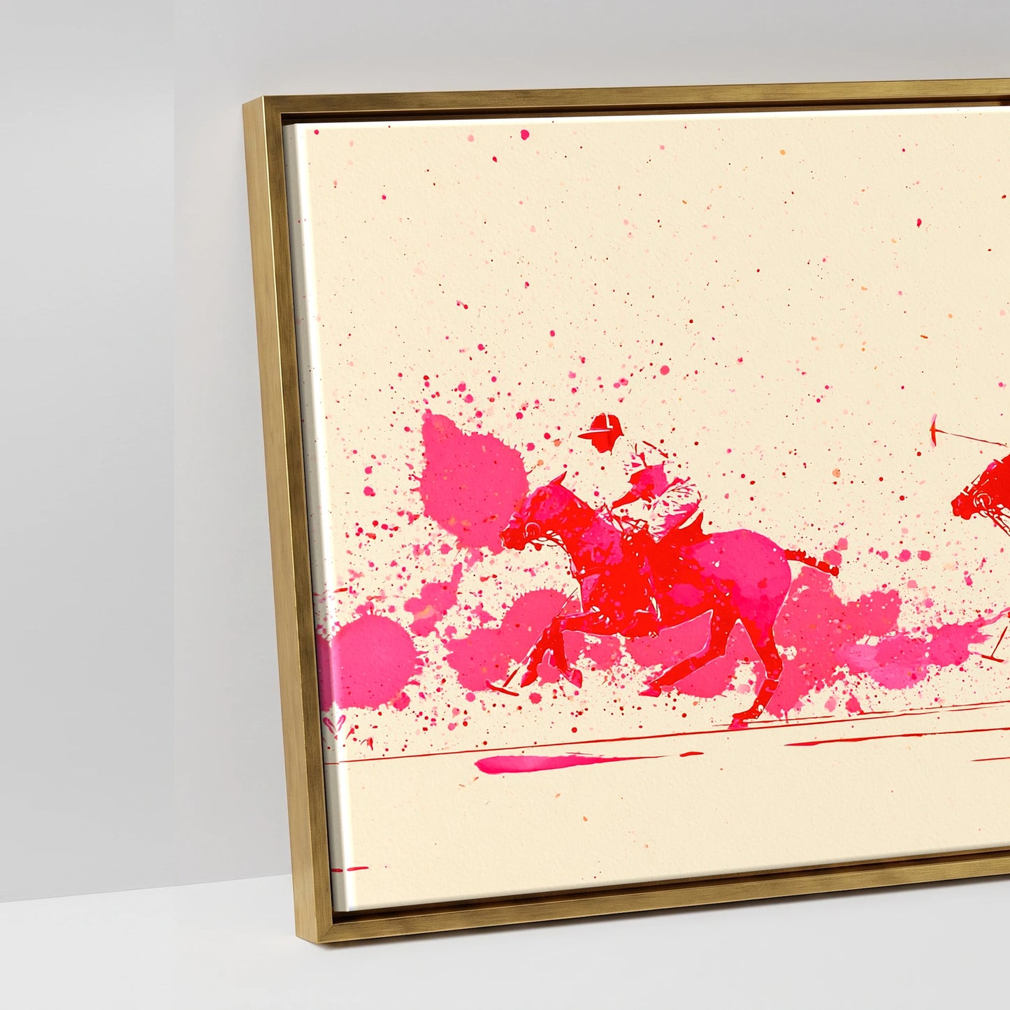Vivid Polo Pursuit - artwork detail in an antique gold float frame