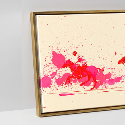 Vivid Polo Pursuit - artwork detail in an antique gold float frame