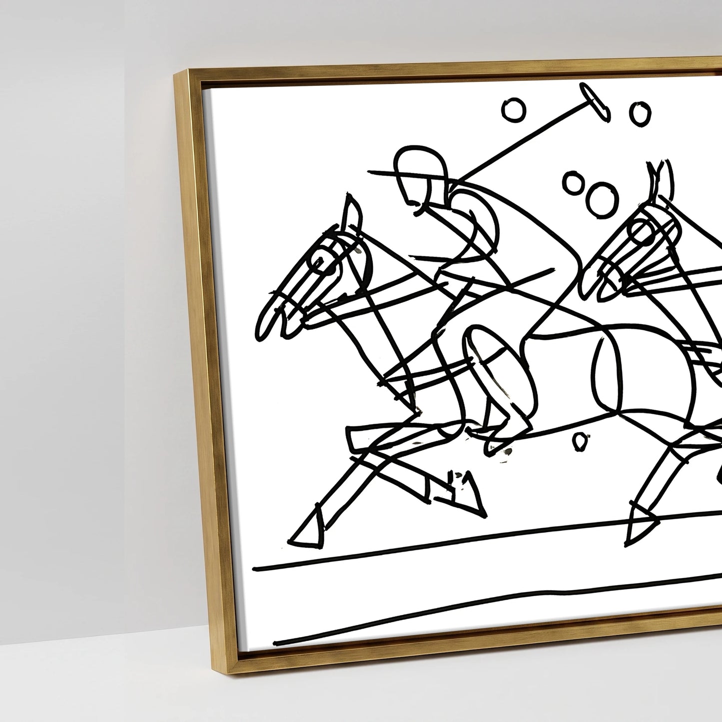 The Polo Line - artwork detail in an antique gold float frame