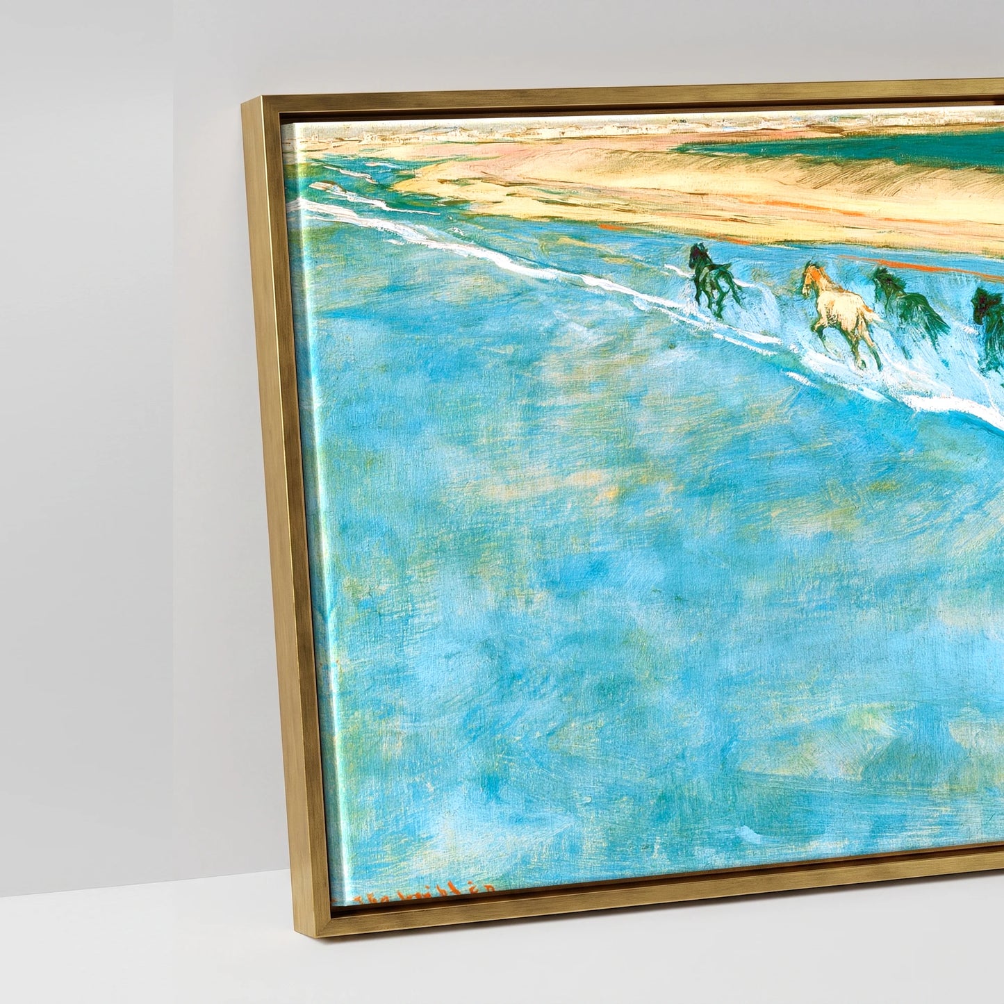 Azure Surf Gallop - artwork detail in an antique gold float frame