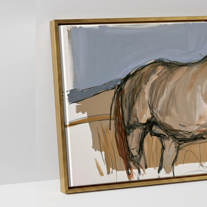 Grazing Below the Peaks - artwork detail in an antique gold float frame