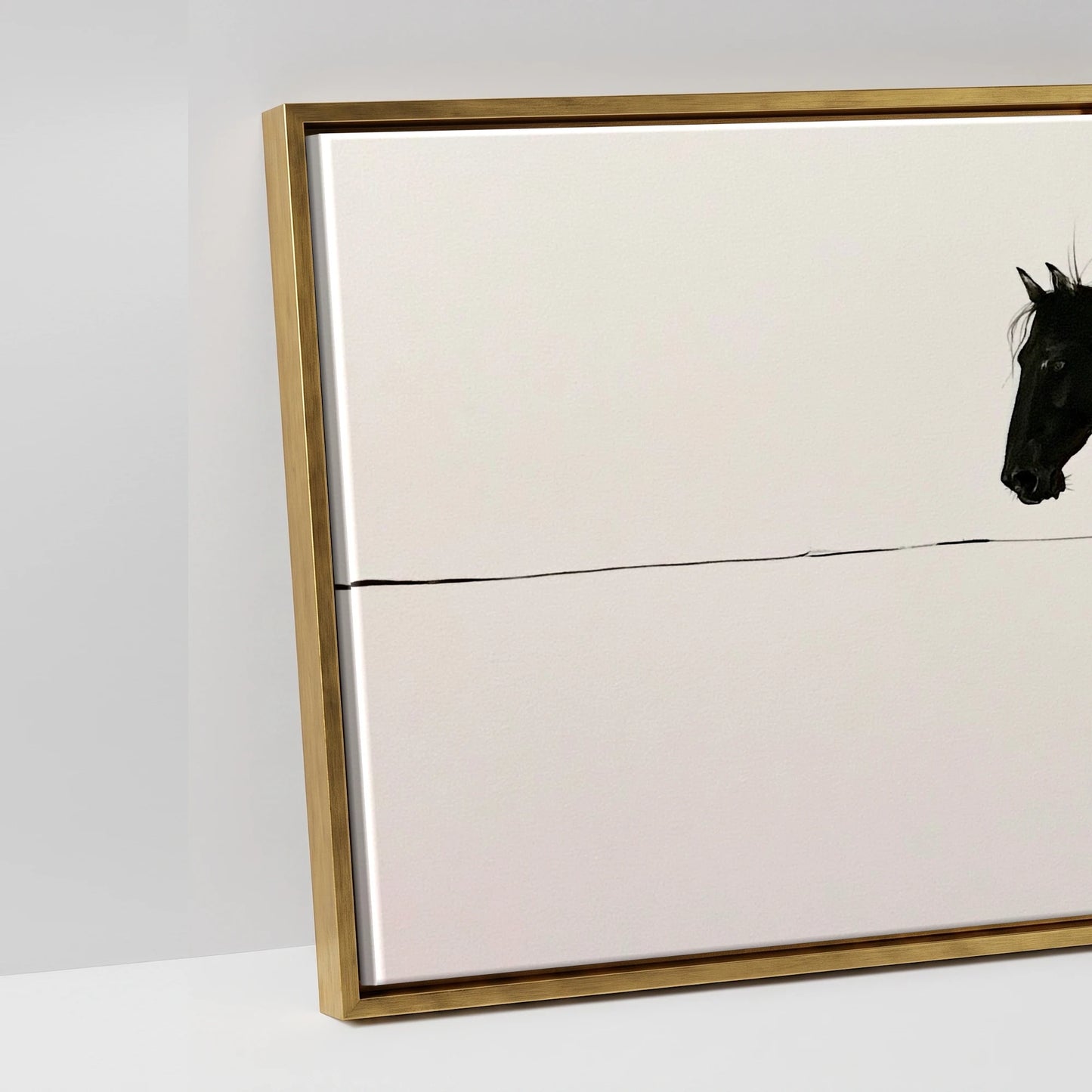 Equine Ink Horizon - artwork detail in an antique gold float frame