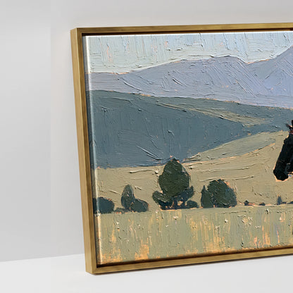 Across the Blue Ranges - artwork detail in an antique gold float frame