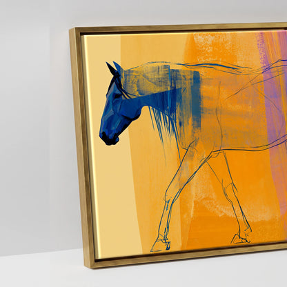 Cobalt and Amber Symphony - artwork detail in an antique gold float frame