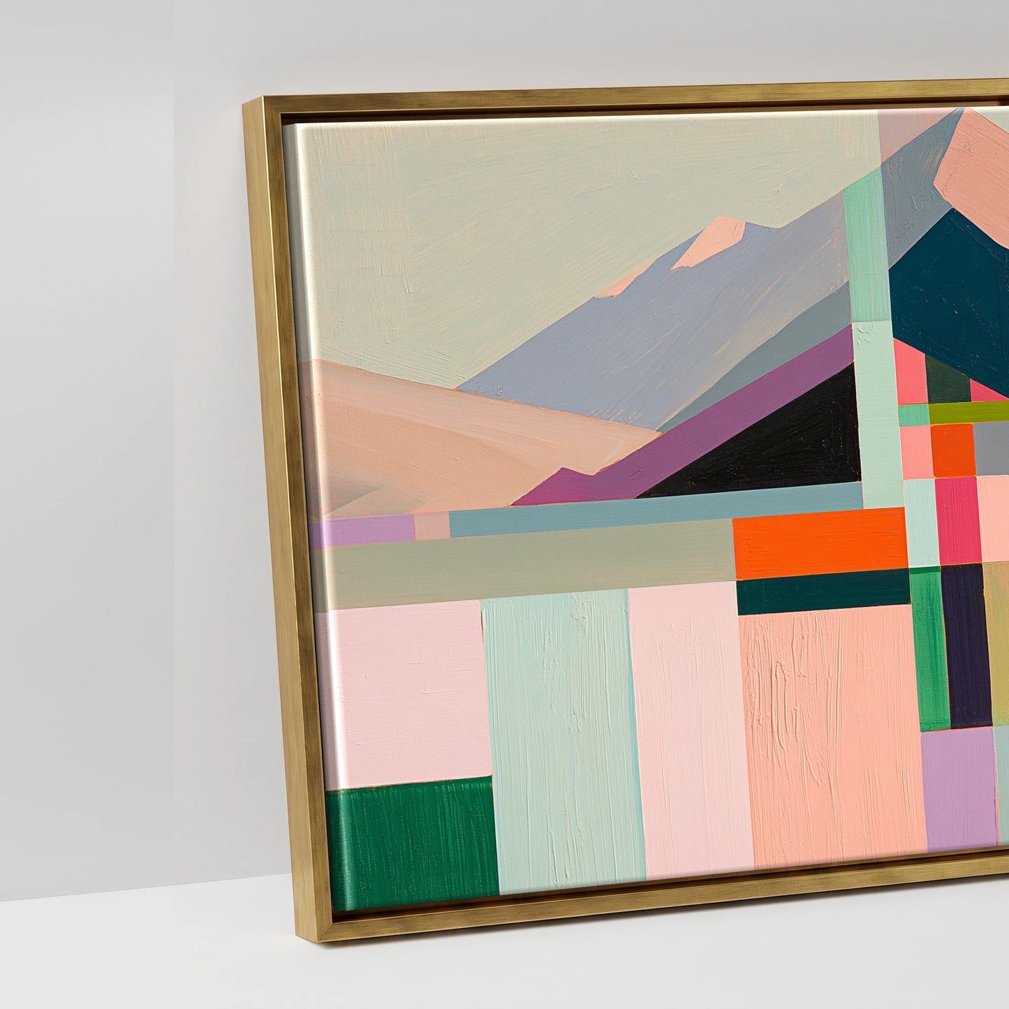 Faceted Equine Horizon - artwork detail in an antique gold float frame