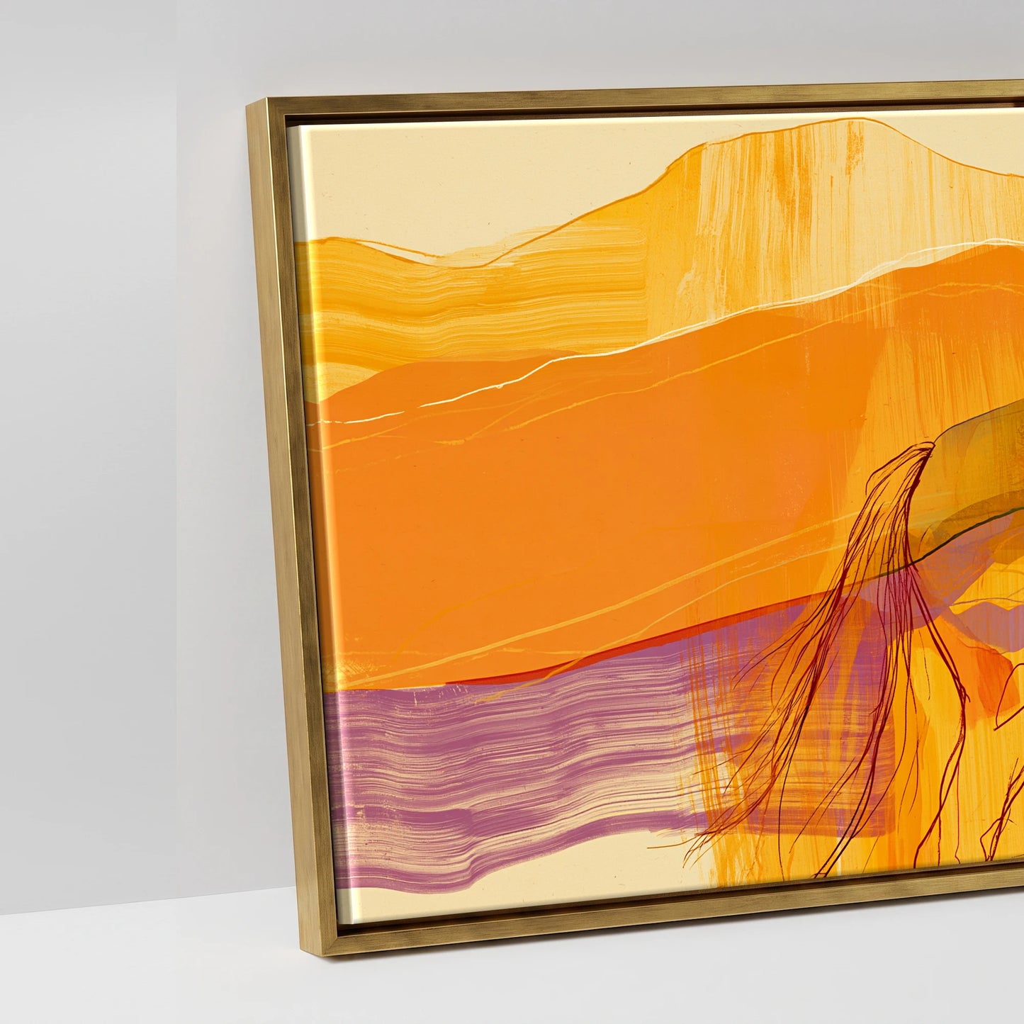 Cobalt and Amber Horizons - artwork detail in an antique gold float frame
