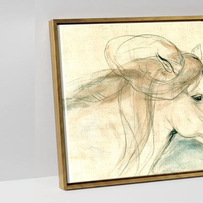 Windswept Equine Trio - artwork detail in an antique gold float frame