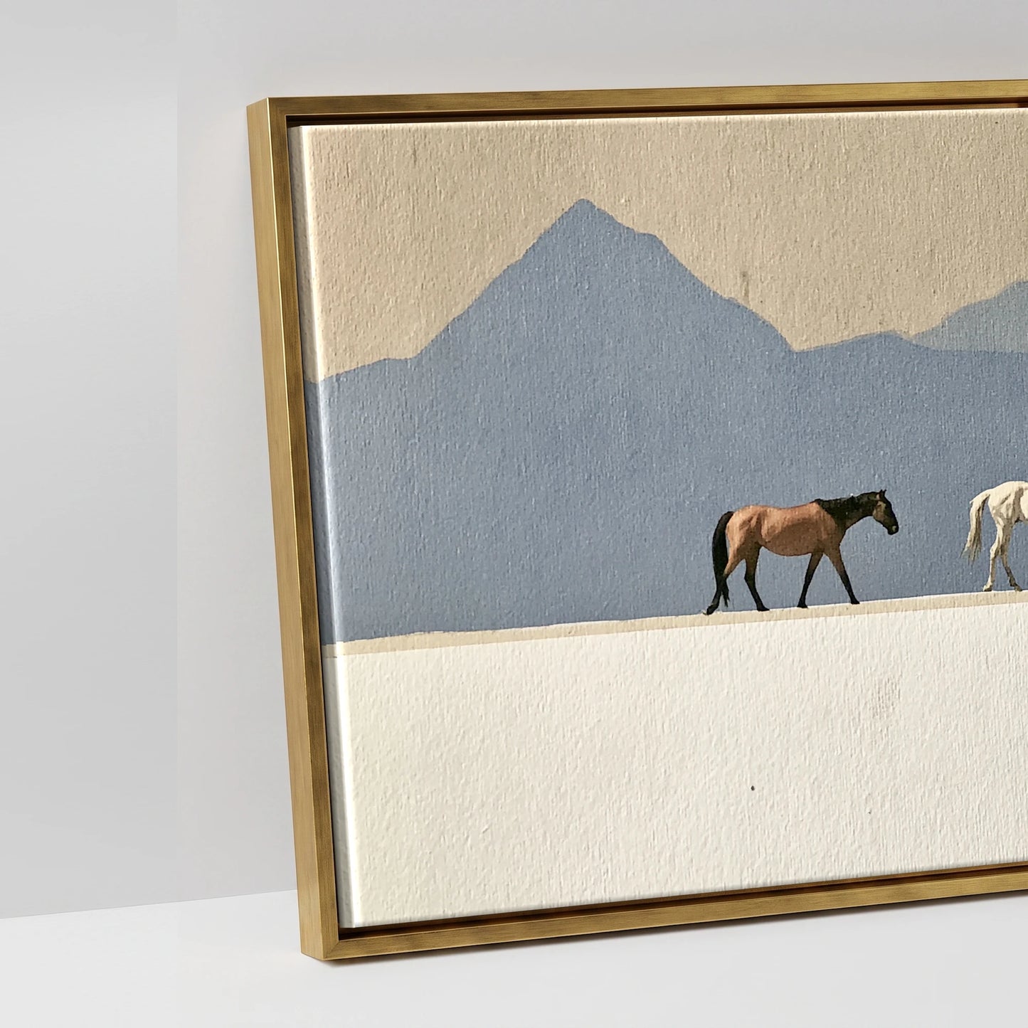 Journey Beneath Azure Peaks - artwork detail in an antique gold float frame