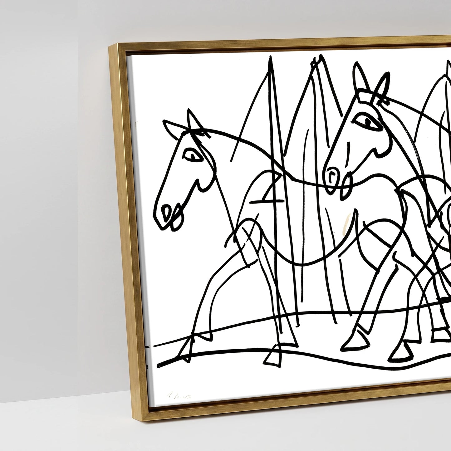 Abstract Equine Contours - artwork detail in an antique gold float frame