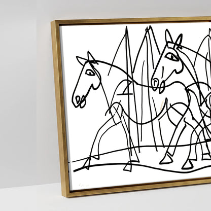 Abstract Equine Contours - artwork detail in an antique gold float frame