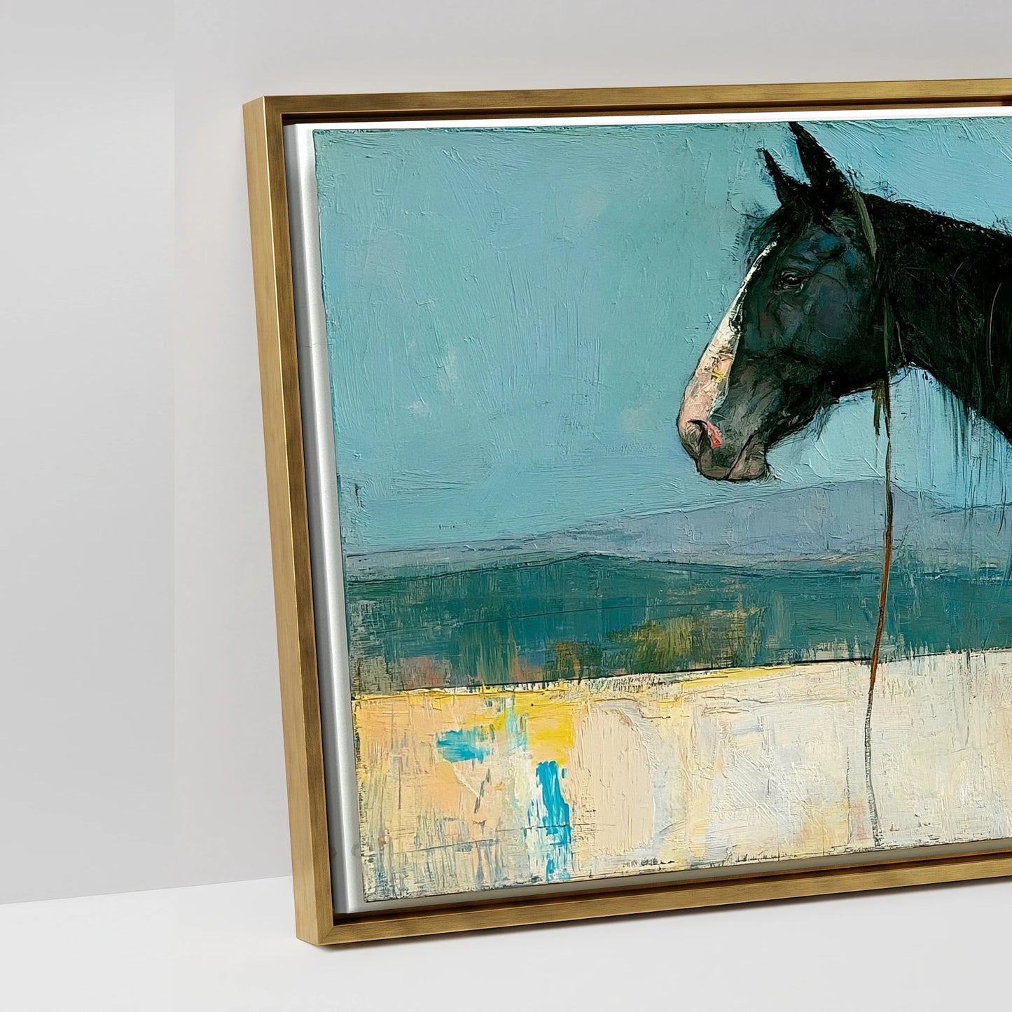 Shadows on the Teal Horizon - artwork detail in an antique gold float frame