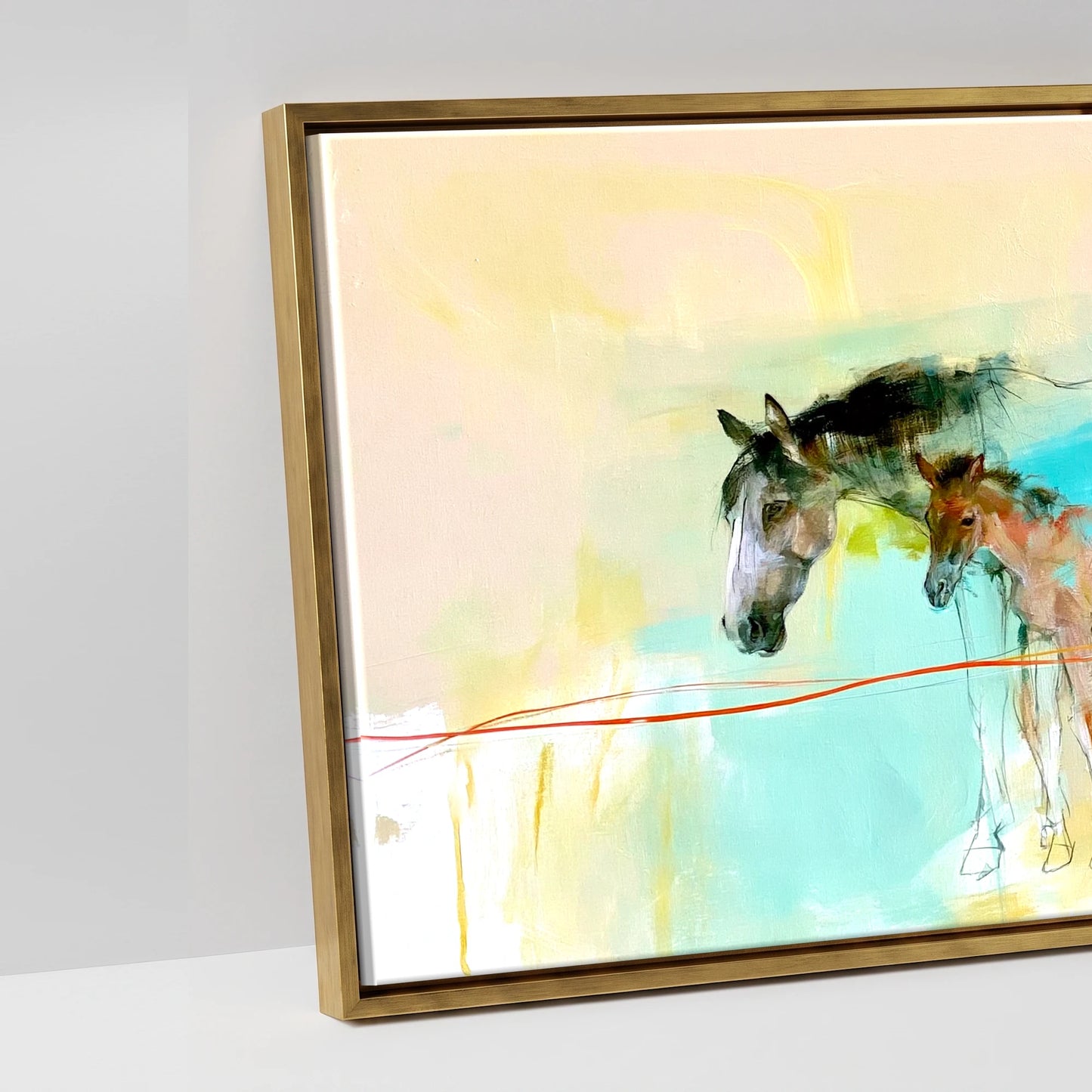 Vibrant Spring Herd - artwork detail in an antique gold float frame