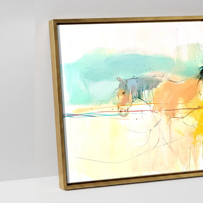 Vibrant Equine Horizon - artwork detail in an antique gold float frame