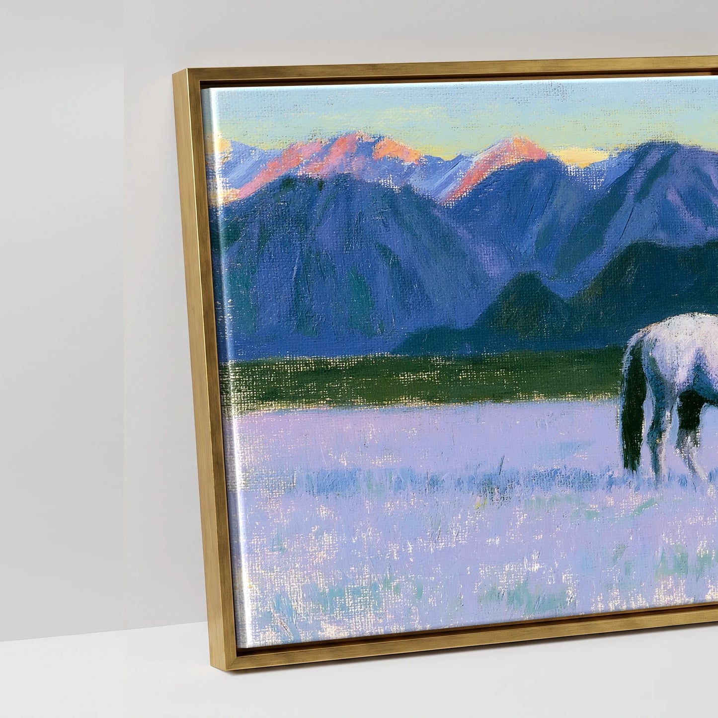 Lavender Mountain Pasture - artwork detail in an antique gold float frame