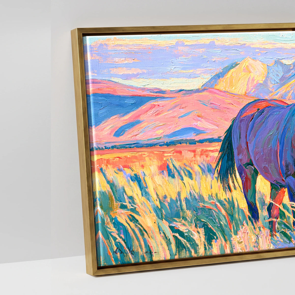 Vibrant High Country Grazing - artwork detail in an antique gold float frame