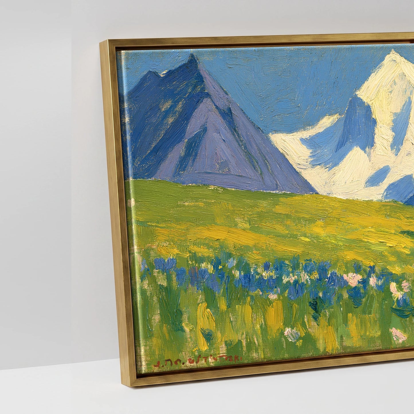 Vibrant Mountain Pasture - artwork detail in an antique gold float frame