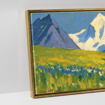 Vibrant Mountain Pasture - artwork detail in an antique gold float frame
